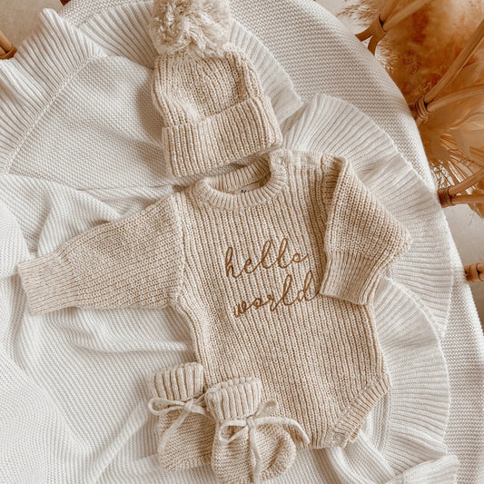 Announcement Bundle - 'Hello World' Chunky Knit Set - Honey