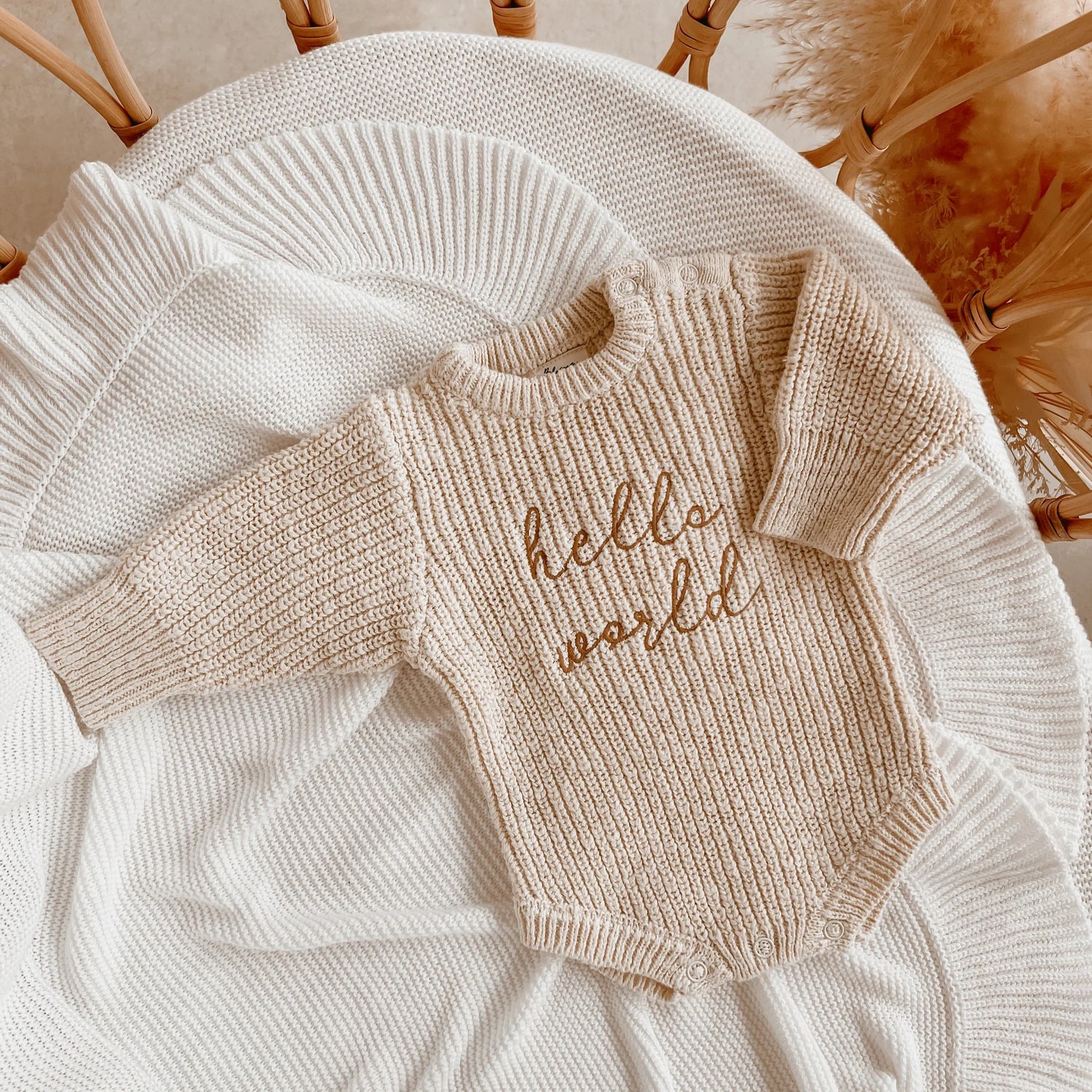 Announcement Bundle - 'Hello World' Chunky Knit Set - Honey