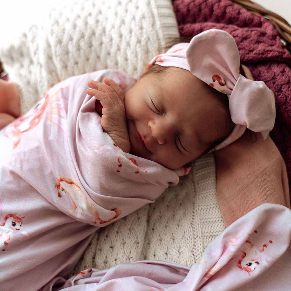Snuggle Hunny Kids Unicorn Organic Jersey Wrap & Topknot Set