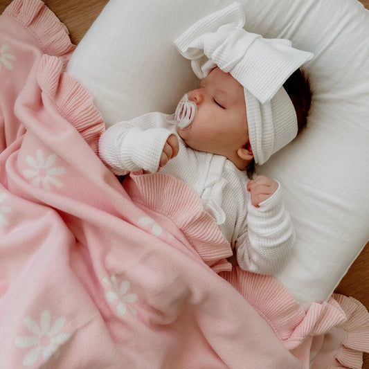 Little and Fern Frill Knit Blanket Baby Pink Floral