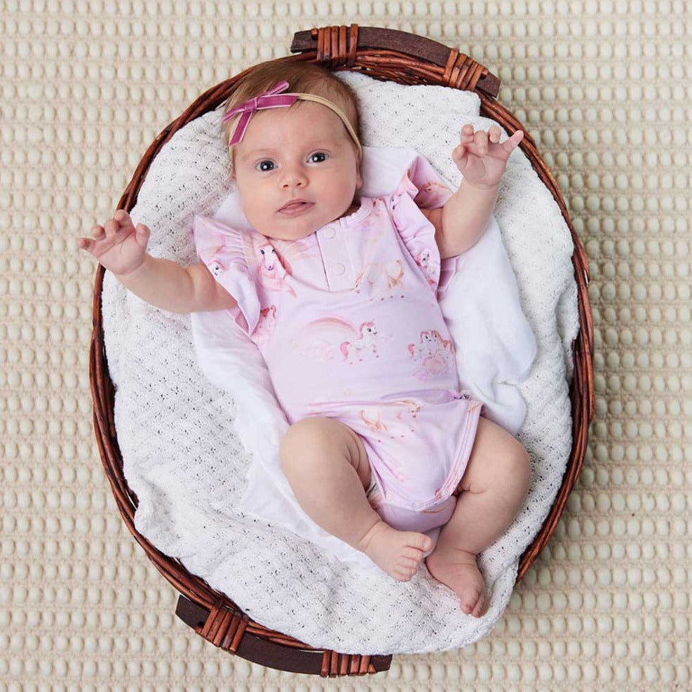 Snuggle Hunny Kids Unicorn Short Sleeve Organic Bodysuit with Frill