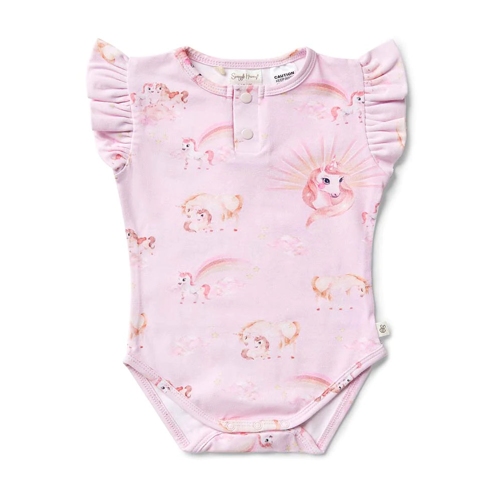 Snuggle Hunny Kids Unicorn Short Sleeve Organic Bodysuit with Frill