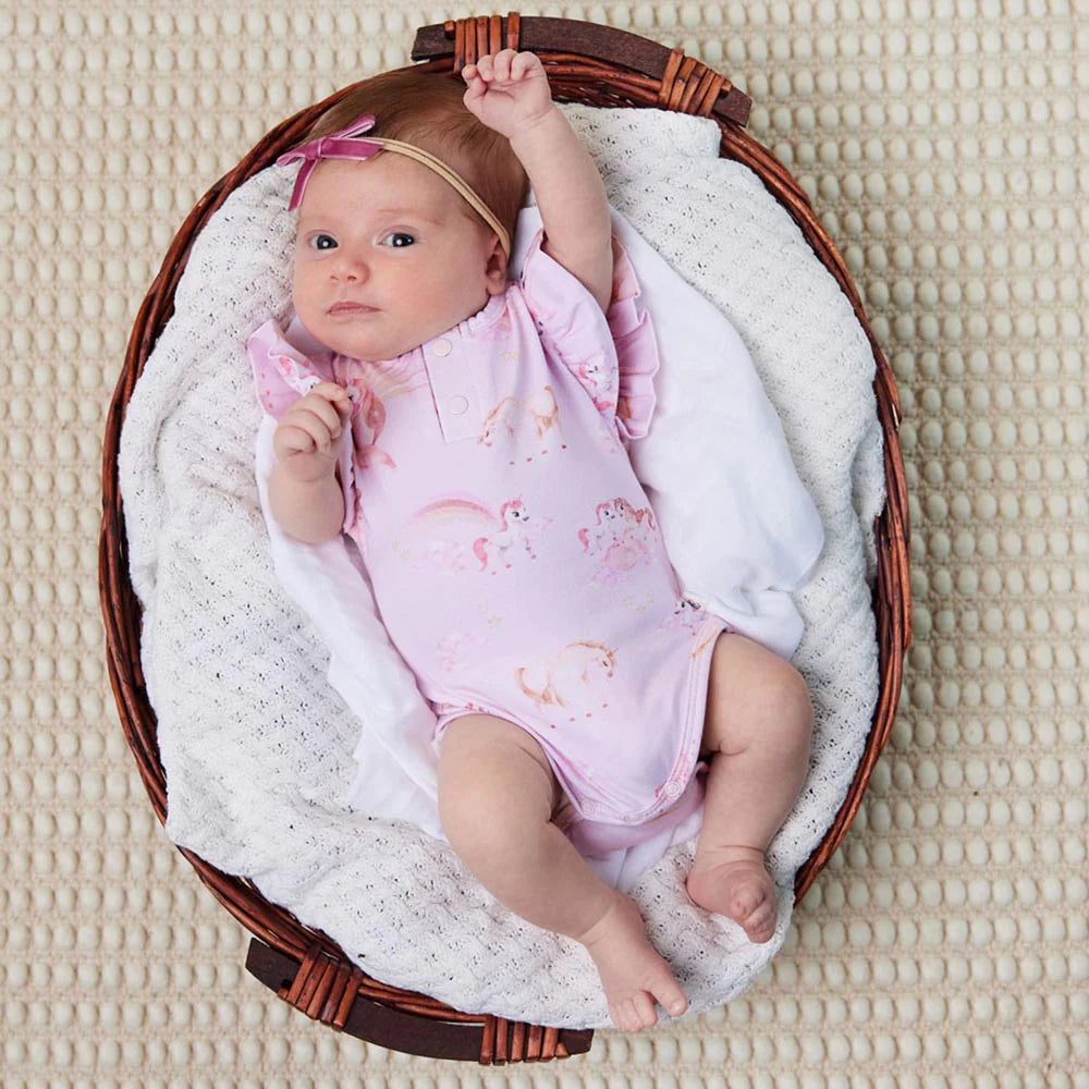 Snuggle Hunny Kids Unicorn Short Sleeve Organic Bodysuit with Frill