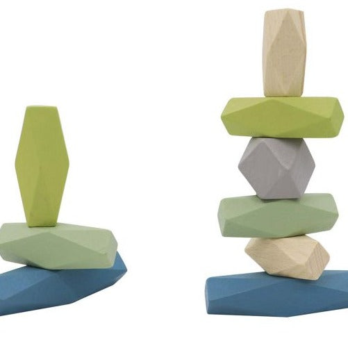 WOODEN STACKING STONE BLOCKS VINTAGE BLUE