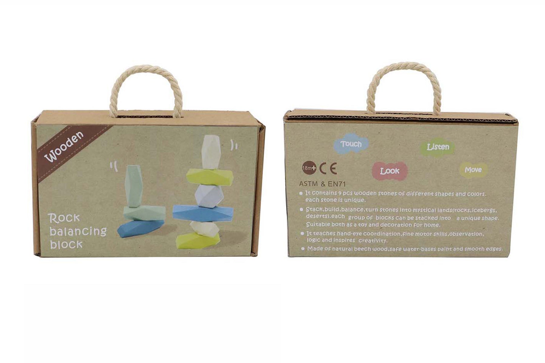 WOODEN STACKING STONE BLOCKS VINTAGE BLUE