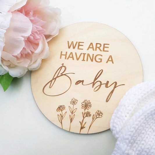 Announce you are expecting with one of our pregnancy announcement plaques. With the title 'We are having a Baby' featuring your choice of either a wildflowers, share your news using one of our beautifully crafted plaques.