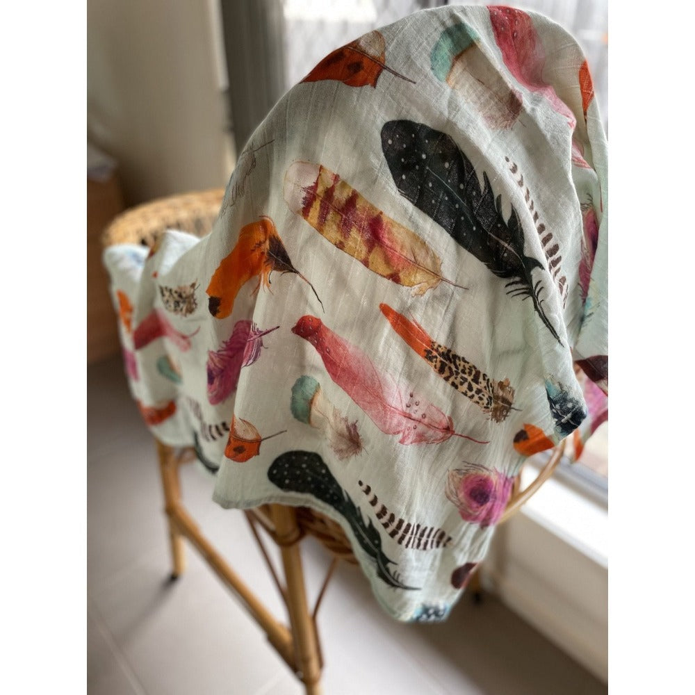 Organic Muslin Wrap | Feathers