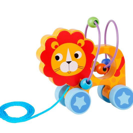This is a bright and vibrant wooden lion! Made with stable wooden wheels that can roll along the garden paths as well as around the house.