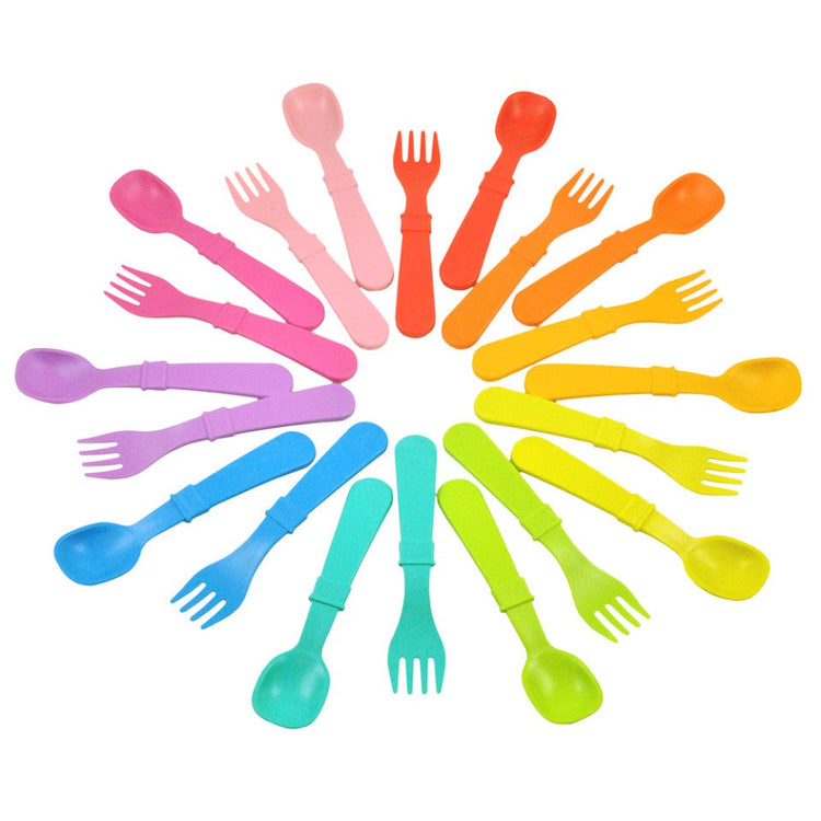 Re-Play's Kids Utensils have deep-scoop spoons and rounded edges on the fork tips for safety which makes them perfect for little ones learning to feed themselves.  All Re-Play utensils are made from recycled milk jugs (HDPE recycled plastic), so not only are they better for your child, they are better for your environment!