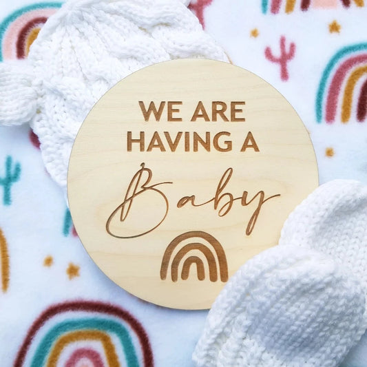 Announce you are expecting with one of our pregnancy announcement plaques. With the title 'We are having a Baby' featuring your choice of either a rainbow, share your news using one of our beautifully crafted plaques.