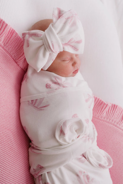 Swaddle &amp; Oversized Topknot Set | Pink Butterflies