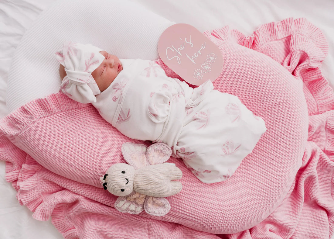 Swaddle &amp; Oversized Topknot Set | Pink Butterflies