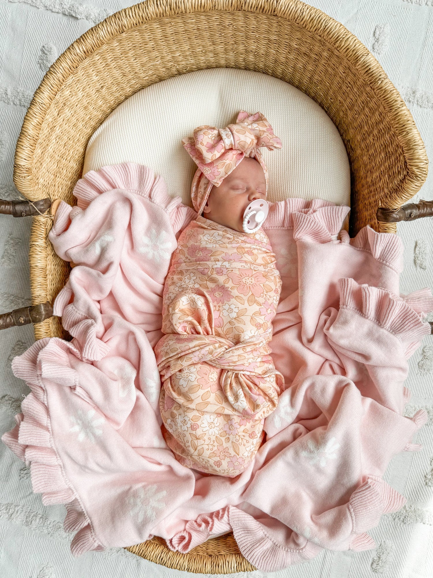 Little and Fern Frill Knit Blanket Baby Pink Floral