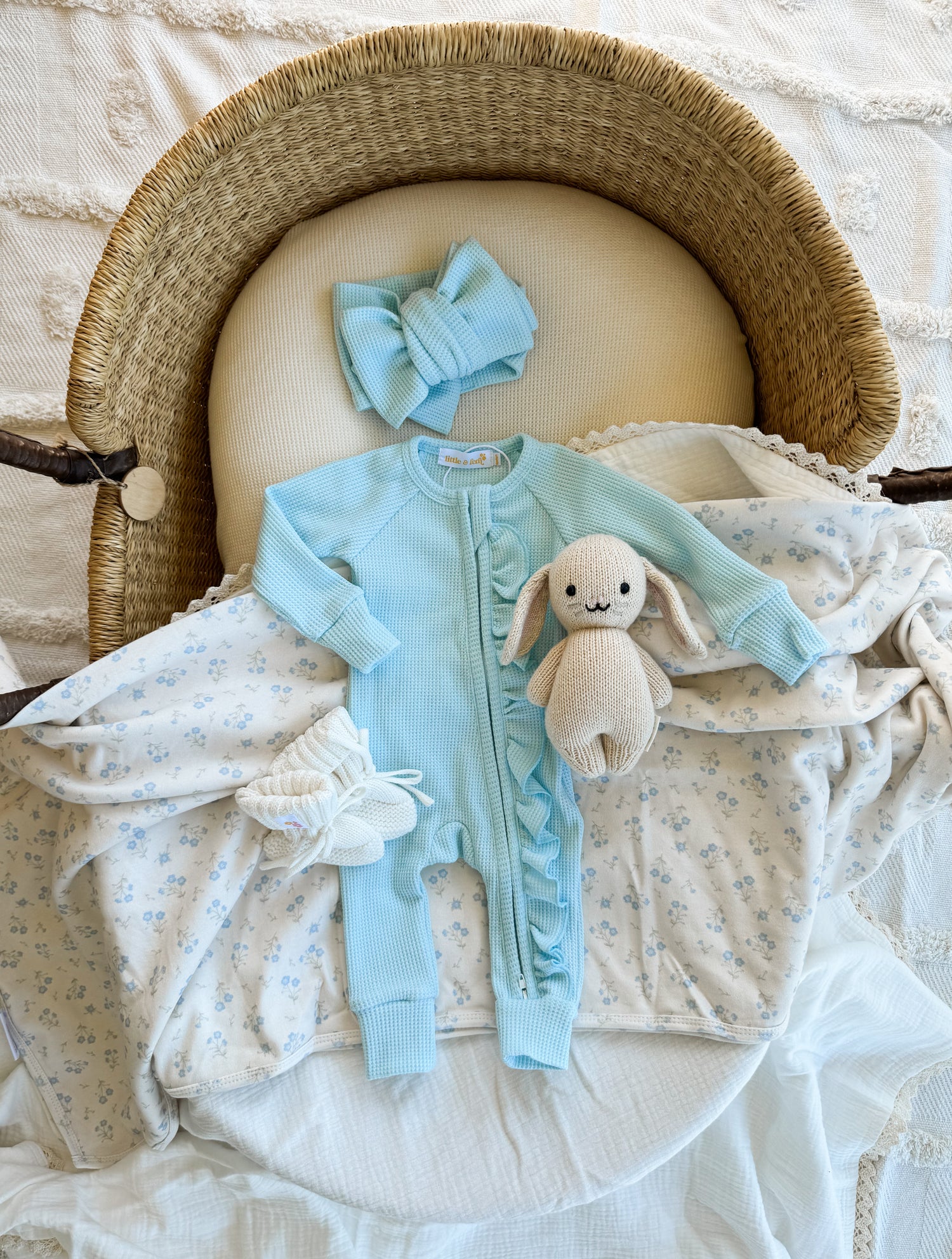 Frill Zip Romper | Baby Blue Waffle