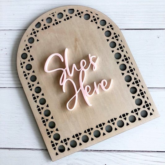 3D Rattan Plaque – She’s Here