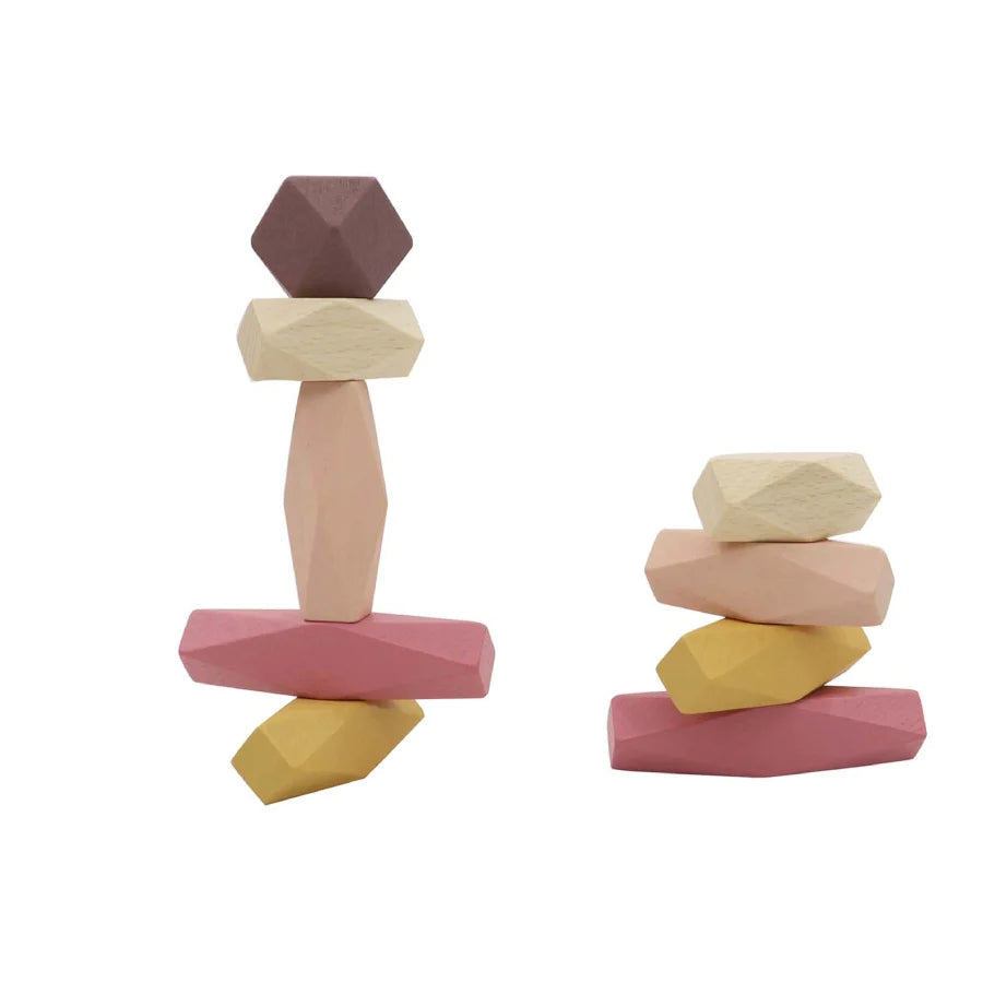 WOODEN STACKING STONE BLOCKS - TERRACOTTA RED