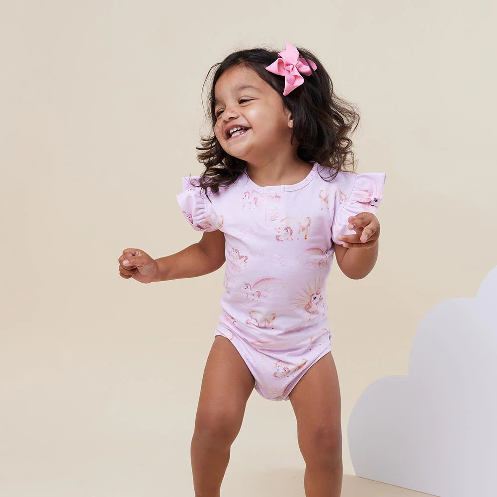 Snuggle Hunny Kids Unicorn Short Sleeve Organic Bodysuit with Frill