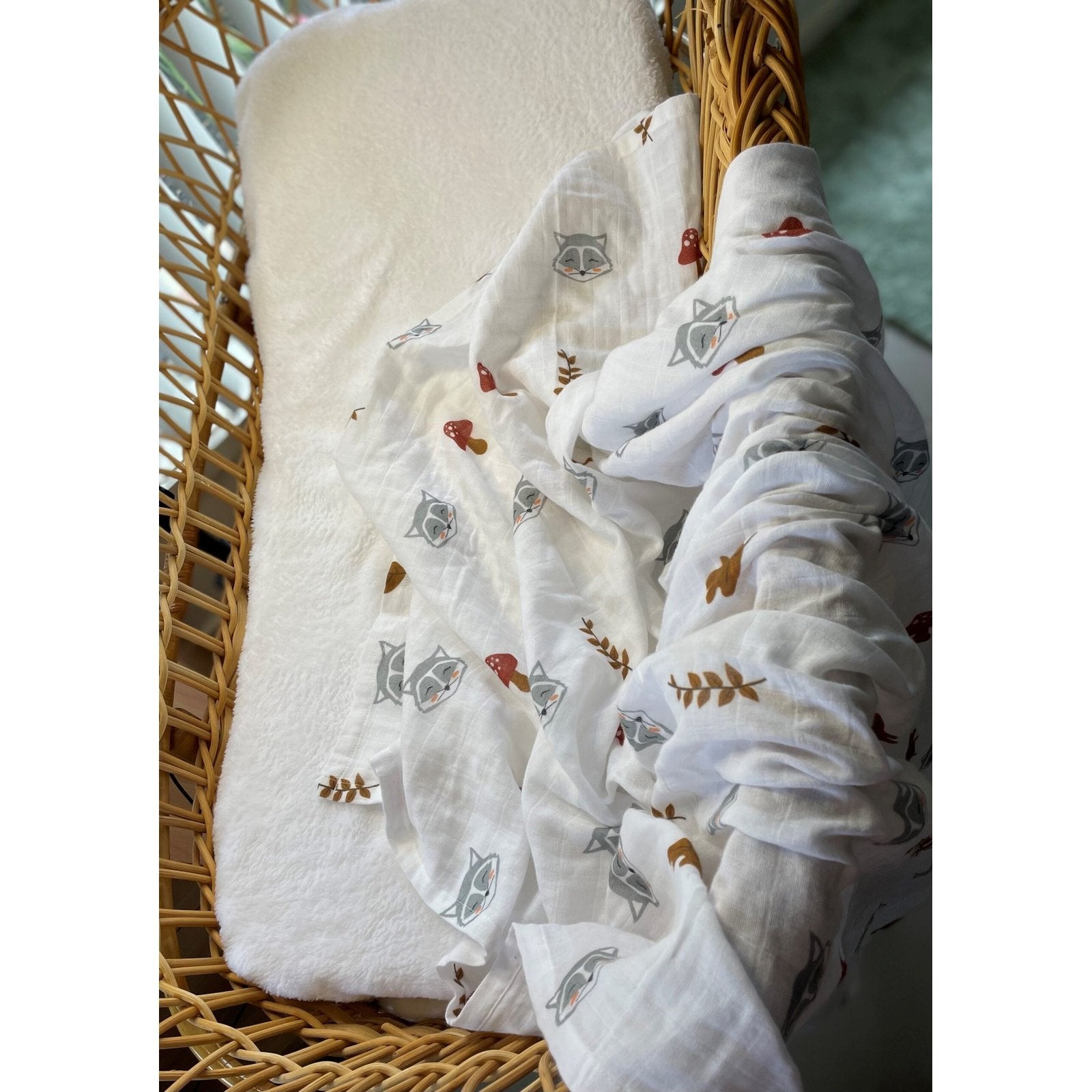 Raccoon White | Organic Swaddle Wrap &amp; Beanie